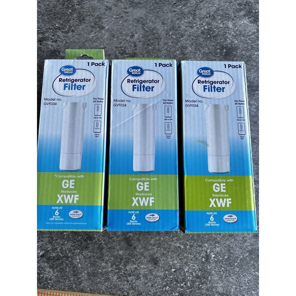 Set of (3) Water Filter Replaces XWF French Door Side-By-Side Great Value GVF034